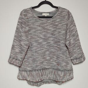 Carolyn Taylor White, blue and merlot Woven Blouse